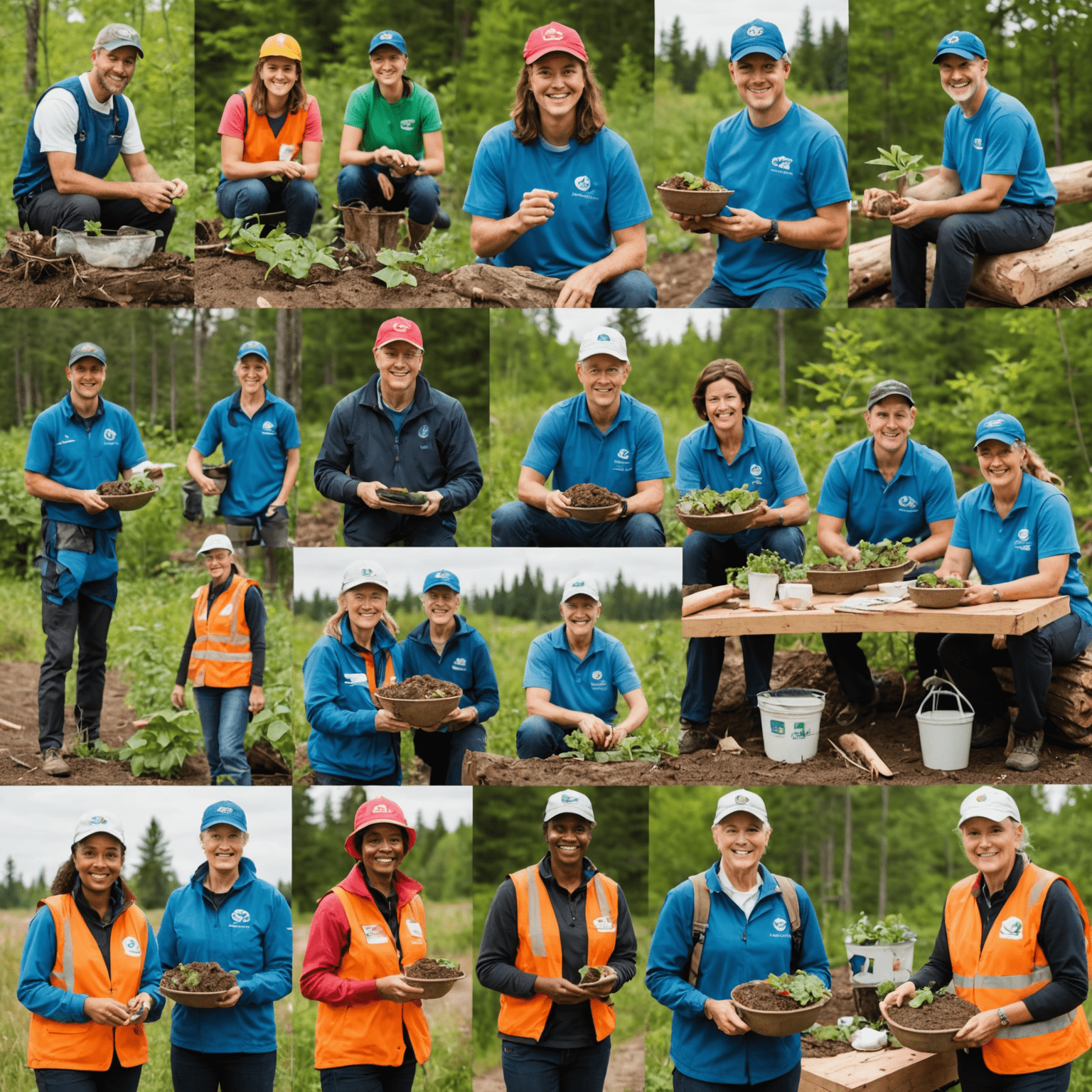 Collage of diverse Canadian volunteers engaged in various charitable activities, from environmental conservation to community outreach
