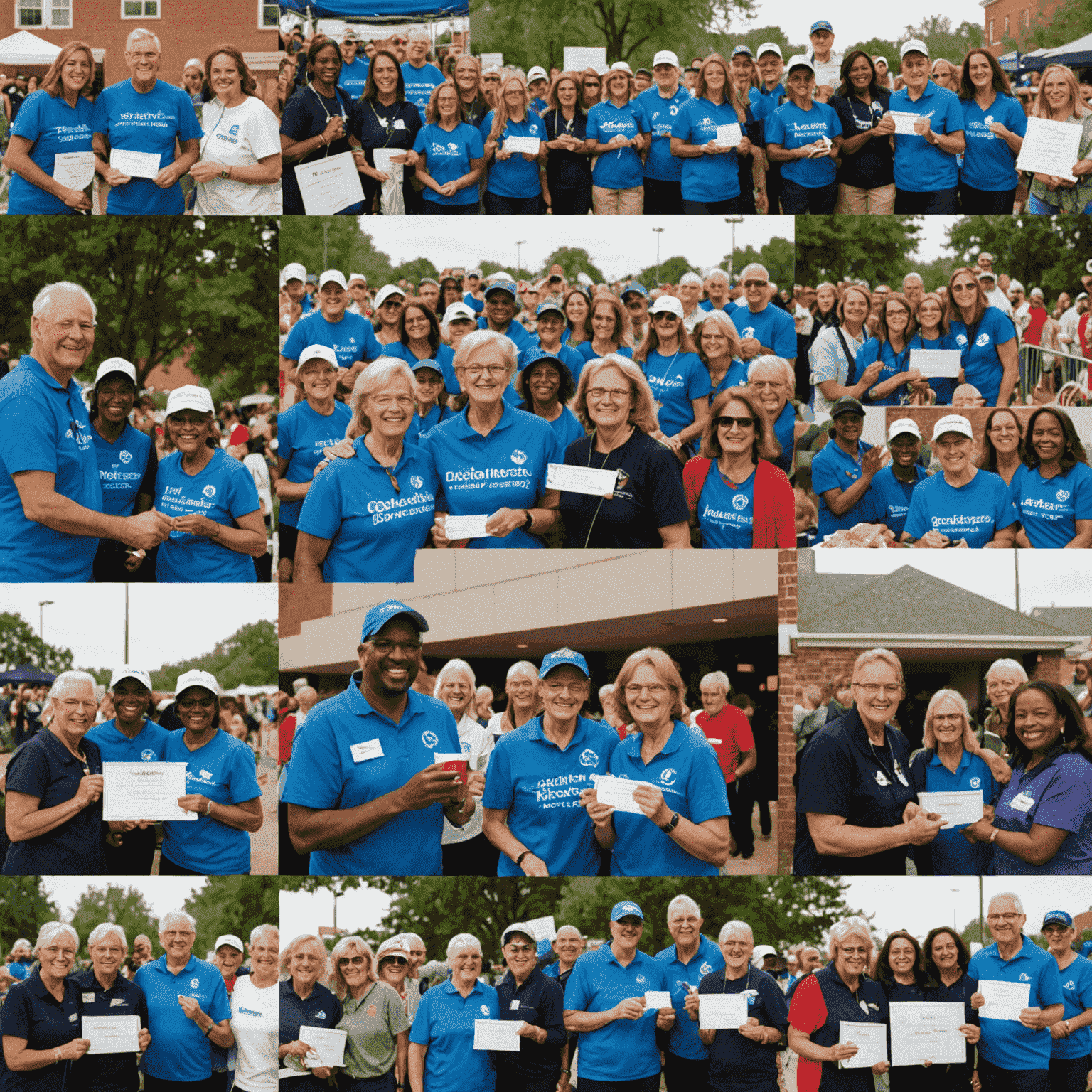 Collage of successful fundraising events showing volunteers celebrating achievements, donors being thanked, and impactful projects in action